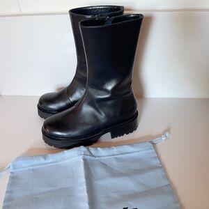 Nicole Saldaña Black Leather Zip-Up Boots – Size 38